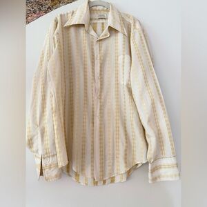 Vintage Manhattan Custom Limited pin stripe  70s yellow cream dress shirt 15.5